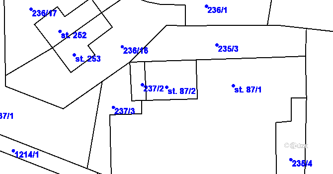 Parcela st. 87/2 v KÚ Mošnov, Katastrální mapa