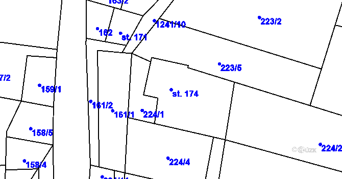 Parcela st. 174 v KÚ Mošnov, Katastrální mapa