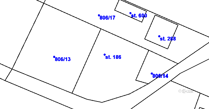 Parcela st. 186 v KÚ Mošnov, Katastrální mapa