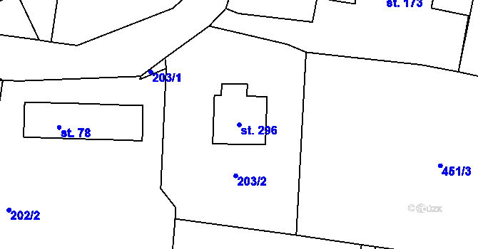 Parcela st. 296 v KÚ Mošnov, Katastrální mapa