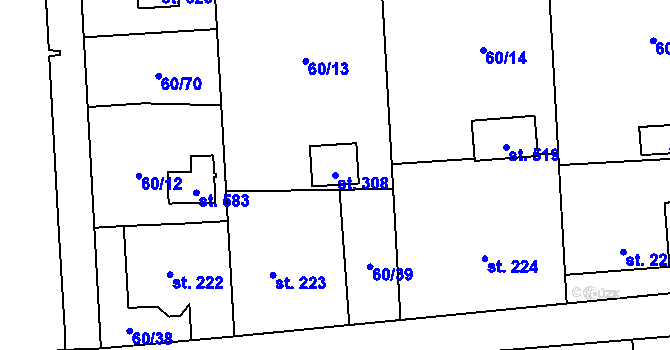 Parcela st. 308 v KÚ Mošnov, Katastrální mapa