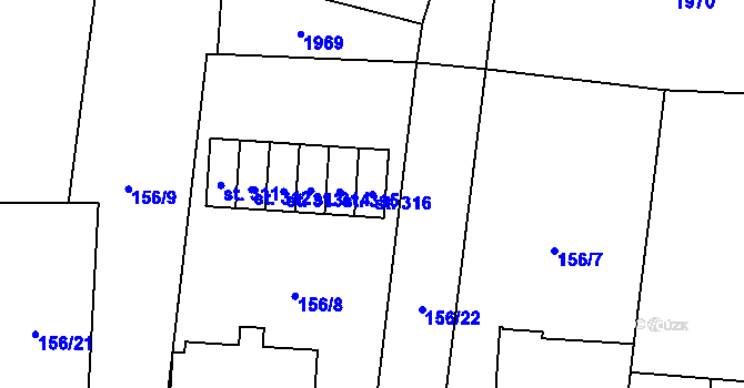Parcela st. 316 v KÚ Mošnov, Katastrální mapa