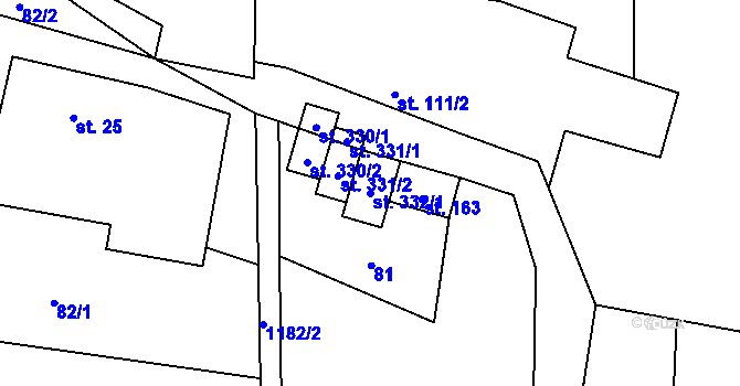 Parcela st. 332/1 v KÚ Mošnov, Katastrální mapa