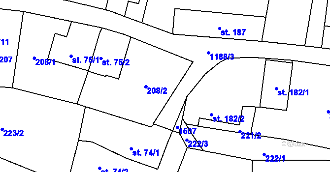 Parcela st. 209 v KÚ Mošnov, Katastrální mapa