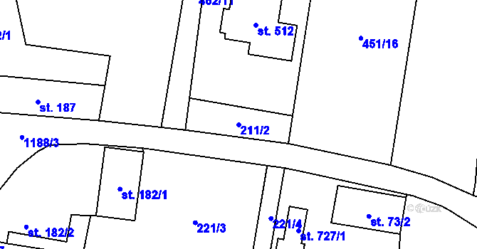 Parcela st. 211/2 v KÚ Mošnov, Katastrální mapa
