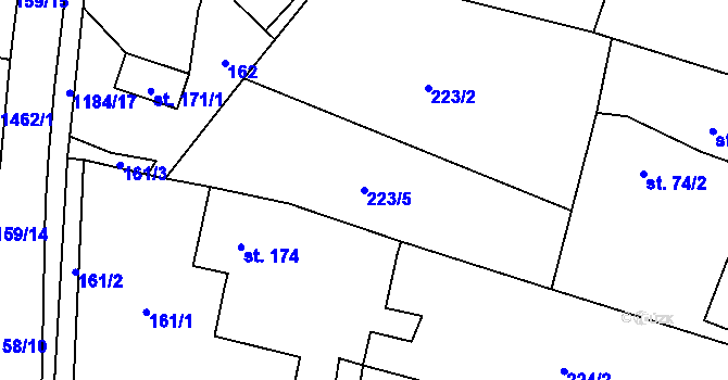 Parcela st. 223/5 v KÚ Mošnov, Katastrální mapa