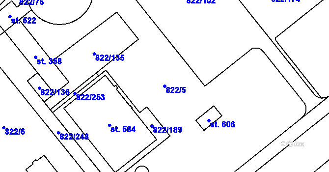 Parcela st. 822/5 v KÚ Mošnov, Katastrální mapa