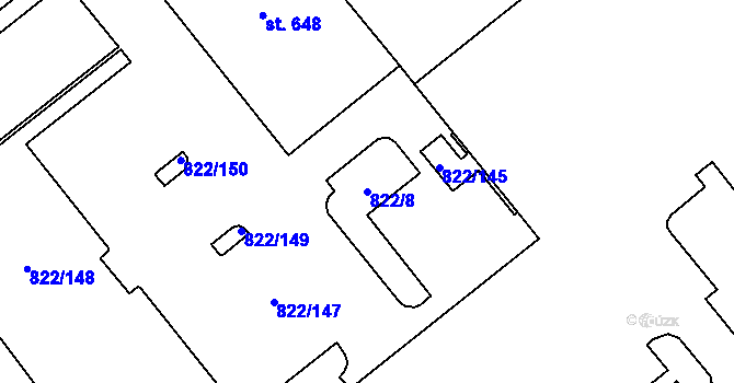 Parcela st. 822/8 v KÚ Mošnov, Katastrální mapa