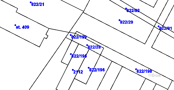 Parcela st. 822/28 v KÚ Mošnov, Katastrální mapa
