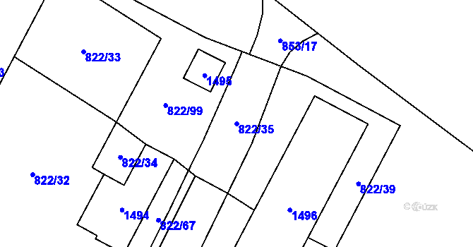 Parcela st. 822/35 v KÚ Mošnov, Katastrální mapa
