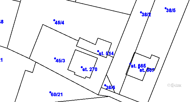 Parcela st. 514 v KÚ Mošnov, Katastrální mapa