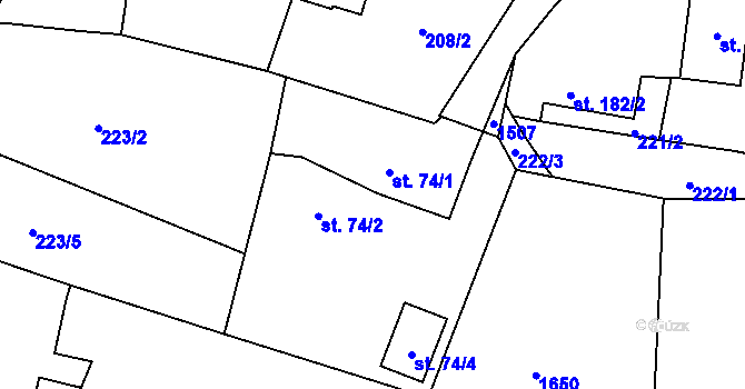 Parcela st. 74/3 v KÚ Mošnov, Katastrální mapa