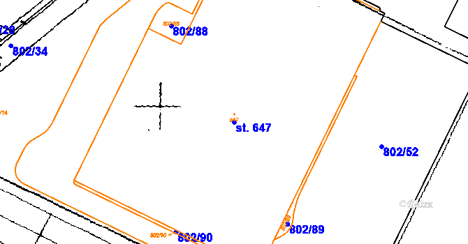 Parcela st. 647 v KÚ Mošnov, Katastrální mapa
