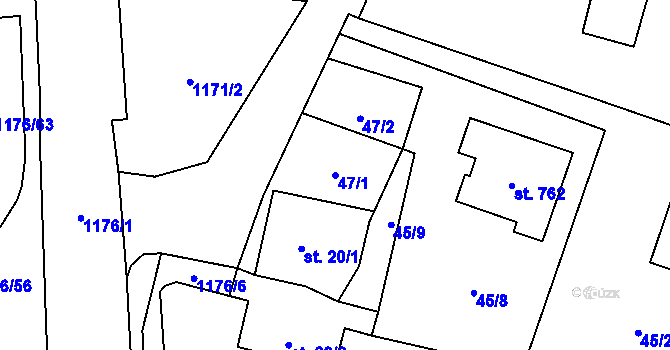 Parcela st. 47/1 v KÚ Mošnov, Katastrální mapa