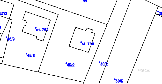 Parcela st. 738 v KÚ Mošnov, Katastrální mapa