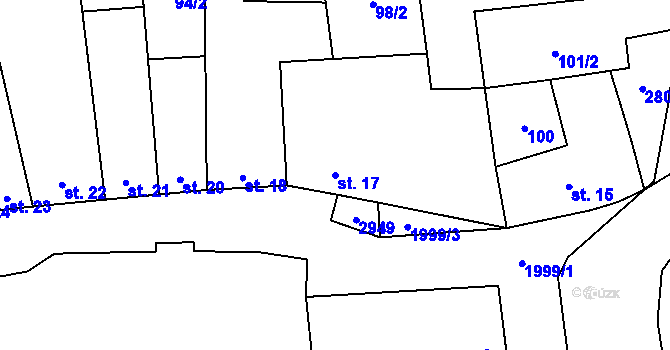 Parcela st. 17 v KÚ Mouchnice, Katastrální mapa