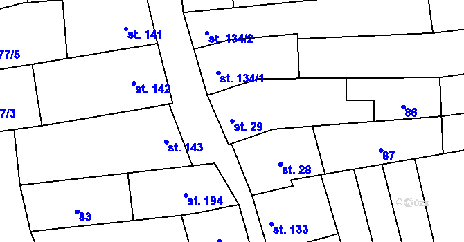Parcela st. 29 v KÚ Mouchnice, Katastrální mapa
