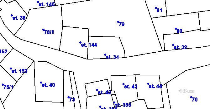 Parcela st. 34 v KÚ Mouchnice, Katastrální mapa