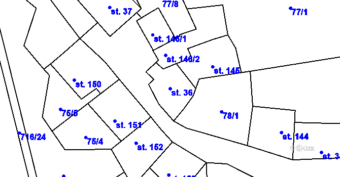 Parcela st. 36 v KÚ Mouchnice, Katastrální mapa