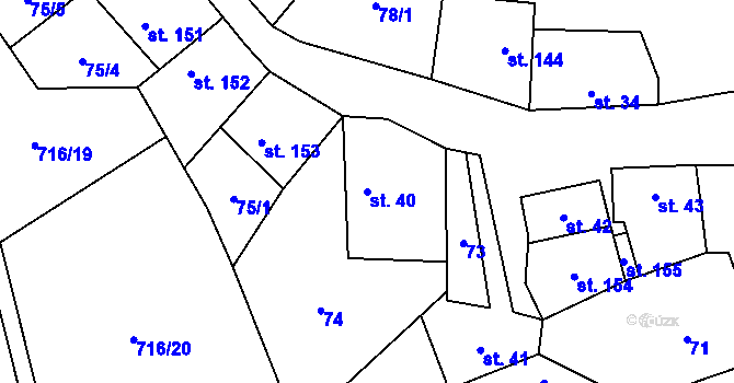 Parcela st. 40 v KÚ Mouchnice, Katastrální mapa