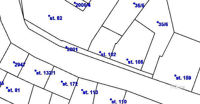 Parcela st. 102 v KÚ Mouchnice, Katastrální mapa