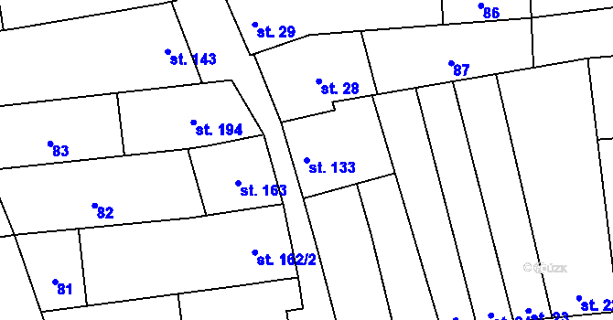 Parcela st. 133 v KÚ Mouchnice, Katastrální mapa