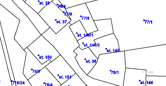 Parcela st. 146/2 v KÚ Mouchnice, Katastrální mapa