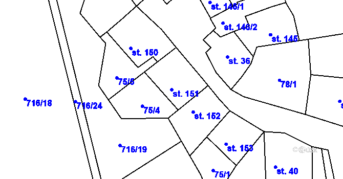Parcela st. 151 v KÚ Mouchnice, Katastrální mapa