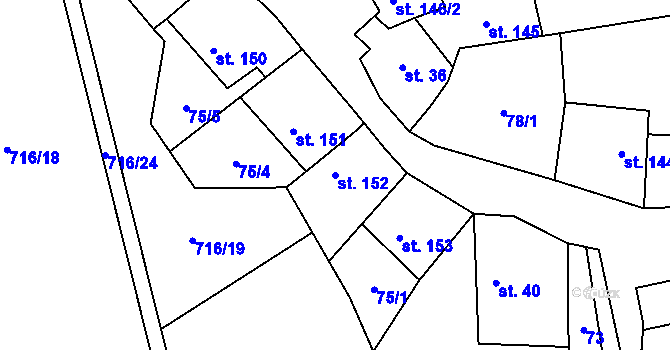 Parcela st. 152 v KÚ Mouchnice, Katastrální mapa
