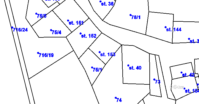 Parcela st. 153 v KÚ Mouchnice, Katastrální mapa
