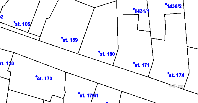 Parcela st. 160 v KÚ Mouchnice, Katastrální mapa