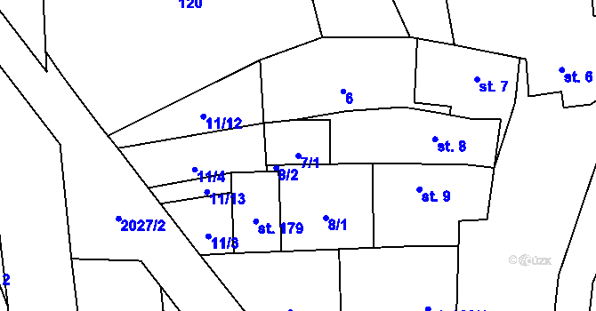 Parcela st. 7/1 v KÚ Mouchnice, Katastrální mapa