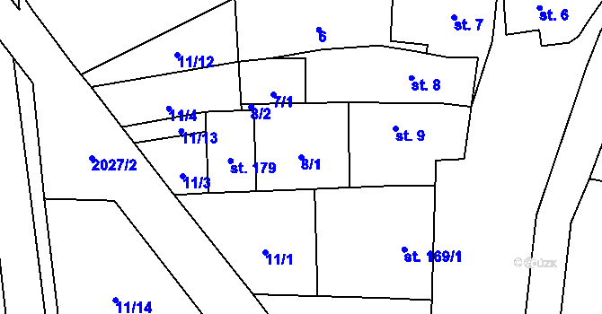 Parcela st. 8/1 v KÚ Mouchnice, Katastrální mapa