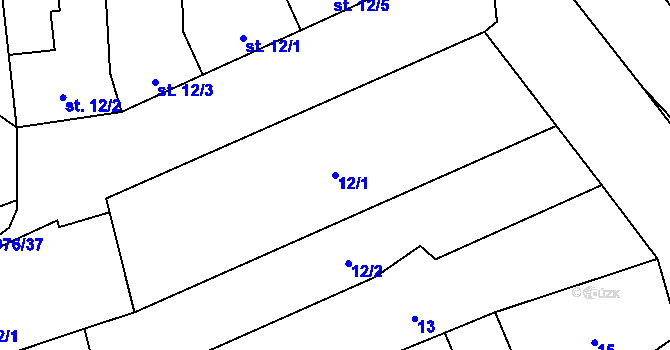 Parcela st. 12/1 v KÚ Mouchnice, Katastrální mapa