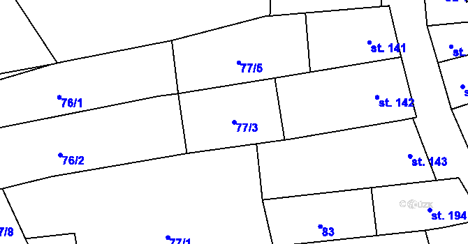 Parcela st. 77/3 v KÚ Mouchnice, Katastrální mapa