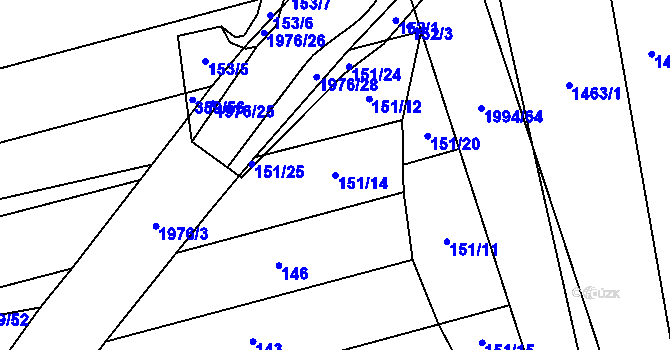 Parcela st. 151/14 v KÚ Mouchnice, Katastrální mapa