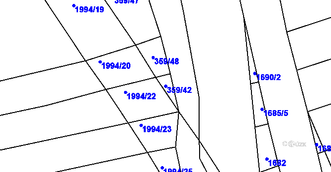 Parcela st. 359/42 v KÚ Mouchnice, Katastrální mapa