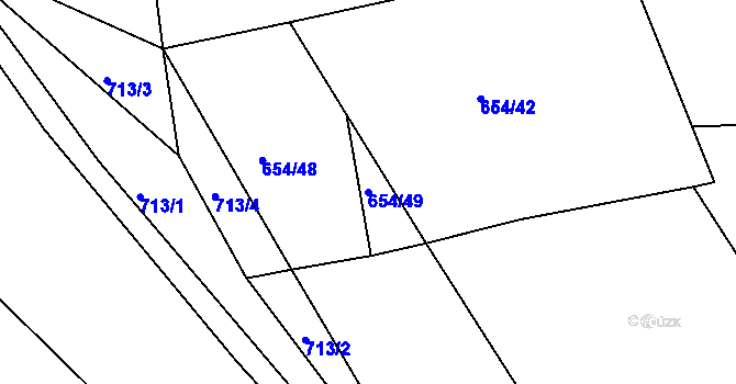 Parcela st. 654/49 v KÚ Mouchnice, Katastrální mapa