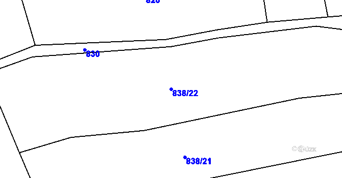 Parcela st. 838/22 v KÚ Mouchnice, Katastrální mapa