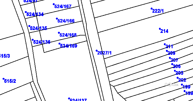 Parcela st. 2027/1 v KÚ Mouchnice, Katastrální mapa