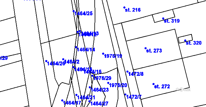 Parcela st. 1976/19 v KÚ Mouchnice, Katastrální mapa