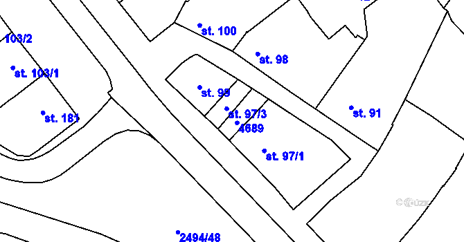 Parcela st. 97/2 v KÚ Mouřínov, Katastrální mapa