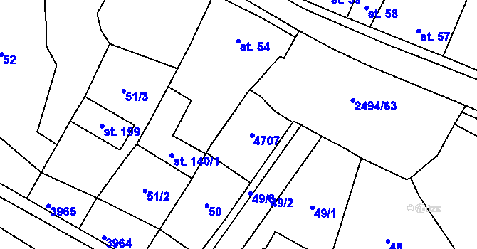 Parcela st. 140/2 v KÚ Mouřínov, Katastrální mapa