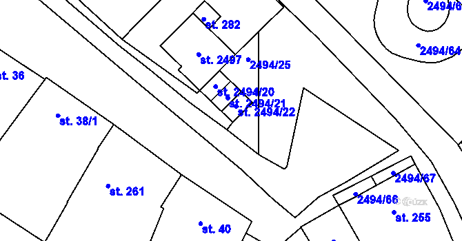 Parcela st. 2494/22 v KÚ Mouřínov, Katastrální mapa
