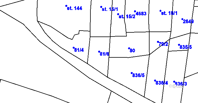 Parcela st. 81/6 v KÚ Mouřínov, Katastrální mapa