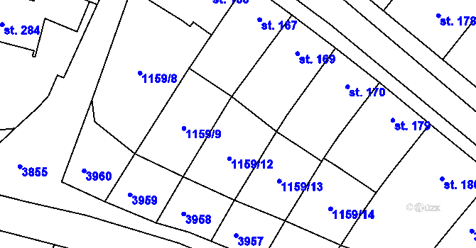 Parcela st. 1159/12 v KÚ Mouřínov, Katastrální mapa