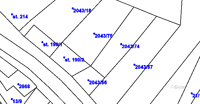 Parcela st. 2043/74 v KÚ Mouřínov, Katastrální mapa
