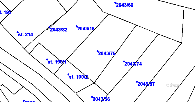 Parcela st. 2043/75 v KÚ Mouřínov, Katastrální mapa