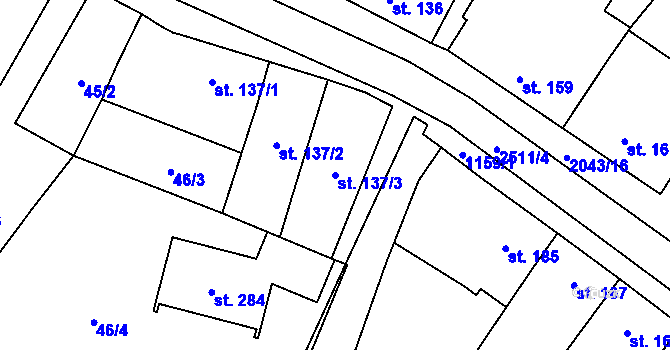 Parcela st. 137/3 v KÚ Mouřínov, Katastrální mapa
