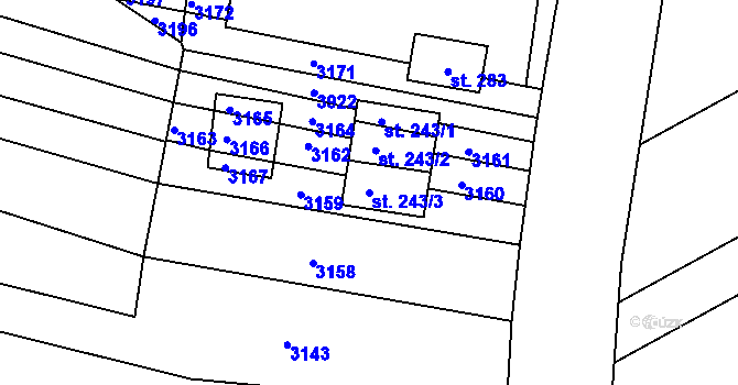 Parcela st. 243/3 v KÚ Mouřínov, Katastrální mapa